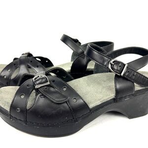 Dansko Sissy Open Toe Sandals In Black Leather Women’s Size 39 US 8